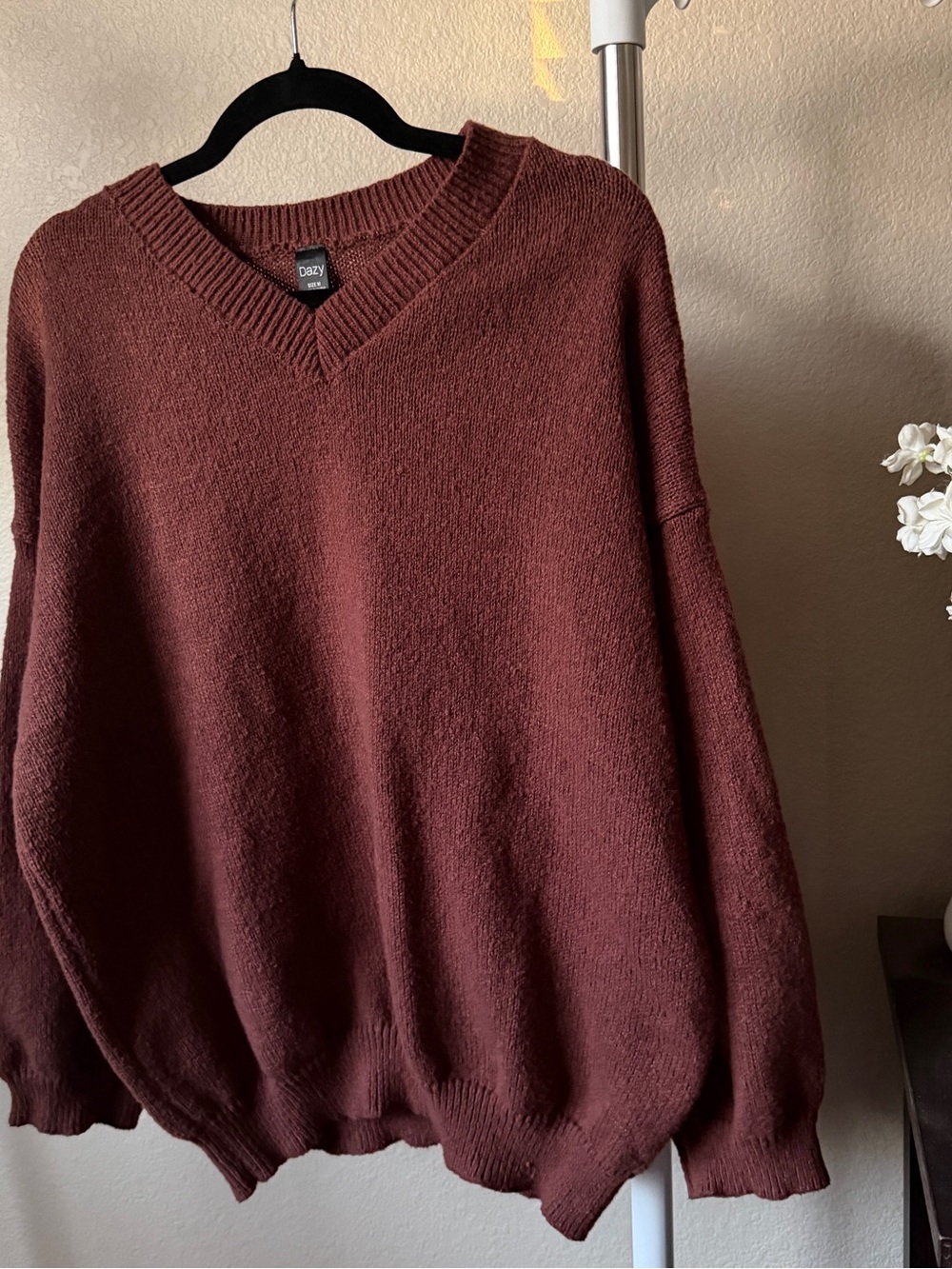 Cozy V-Neck Sweater in Brown —